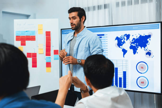 istock Presentation in office or meeting room with analyst team. Prudent 1979525602
