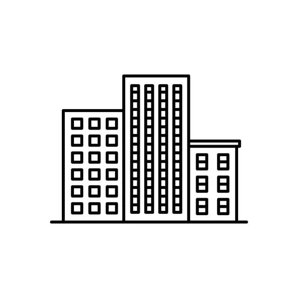 Vector illustration of Large Buildings Sign Black Thin Line Icon. Vector