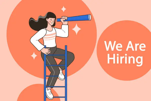 Vector illustration of we are searching for people to come work and we're hiring a person who needs job