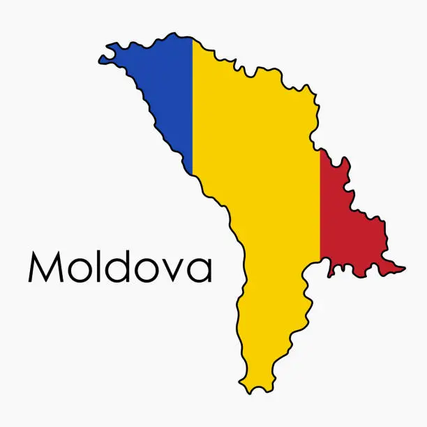 Vector illustration of Outline drawing of Moldova flag map.
