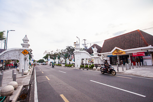 The atmosphere of the road to the north square area of ​​Jogjakarta, this area is a famous tourist destination in Jogjakarta, Indonesia.