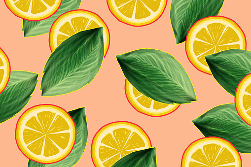 Fruity background with lemon pattern. Collection 2024