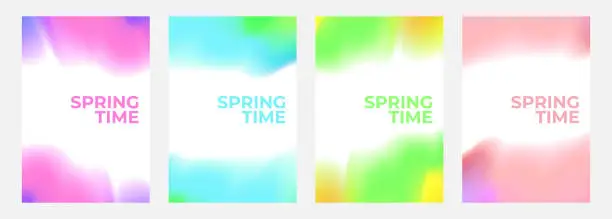 Vector illustration of Set of vibrant blurred spring theme color backgrounds for creative Springtime season graphic design.