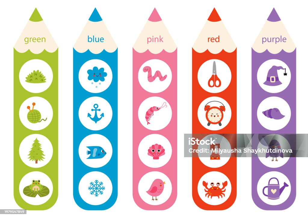 Basic Color Es Ilustración de Learning Basic Colors With Colorful Pencils Worksheet ...