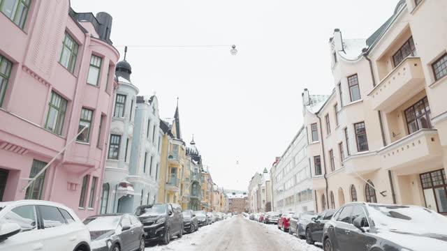 Huvilakatu street in Helsinki, Finland in a cold winter day.