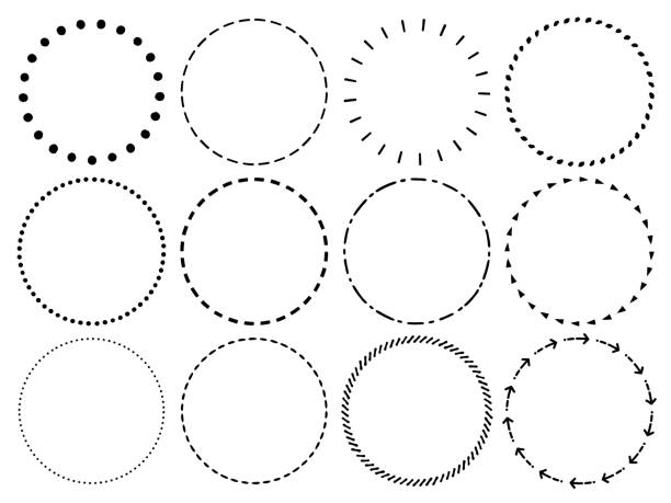 kuvapankkikuvitukset aiheesta käsin piirretty tyyli, erilaisia katkoviivoja ja ompeleita, rengaskehyssarja - ympyrä