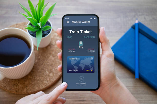 istock Female hands hold phone with train ticket application on screen 1979582041