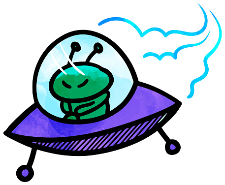Watercolor style flying saucer icon hand drawn