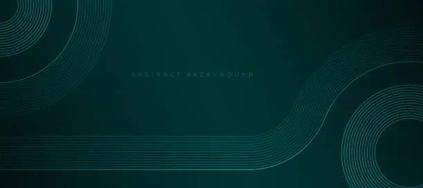 Vector illustration of Geometric stripe line art design. Abstract glowing lines on dark green background.