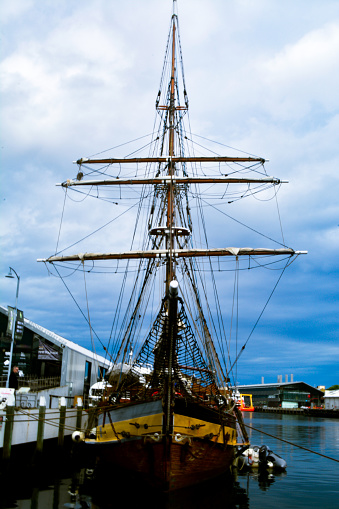 The Tall Ships visited Tacoma, Washington July 2008 and paraded in the waters of Commencement Bay. This ocean-faring vessel is the HMS Bounty. It is a full-rigged ship that was built in 1960 for the movie \