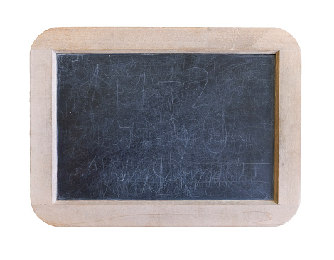 Historical slate board as it was used in school in the past (white background).