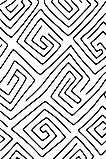 Vector illustration of Hand-drawn Black and White Maze background