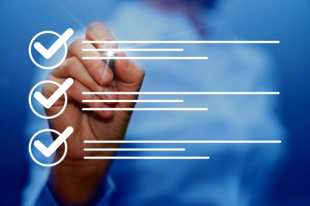 istock Survey form, check marks on checklist, document control, filling online form and answering questions, business project concept. 1979614158