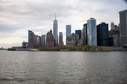 Manhattan financial district viewed from the Staten Island ferry