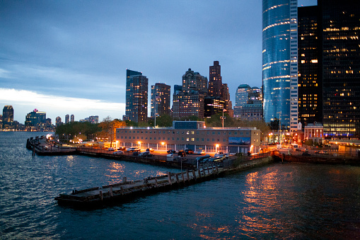 Manhattan financial district viewed from the Staten Island ferry