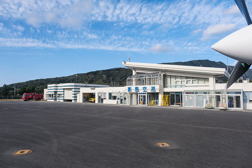 Niijima Airport terminal building seen from an airplane