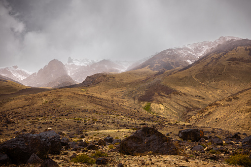 Rough mountain peaks of the greater Himalayas, en route Leh, Ladakh