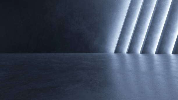 istock 3d rendering of dark abstract architecture and neon light with empty concrete floor. 1979687011