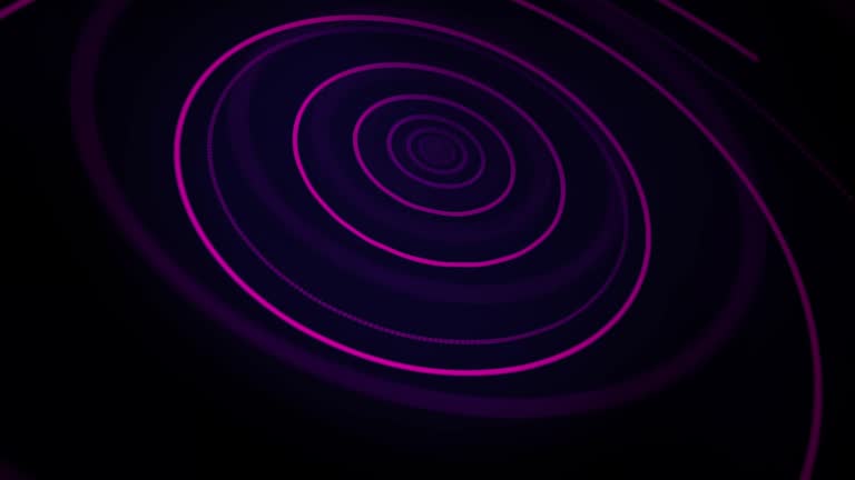 Looping abstract motion graphic of purple and pink circles on dark background.