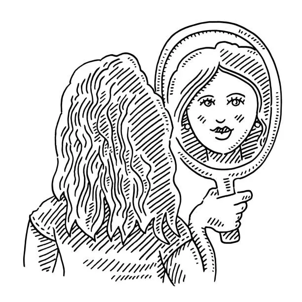 Vector illustration of Beautiful Woman Looking Into Mirror Drawing