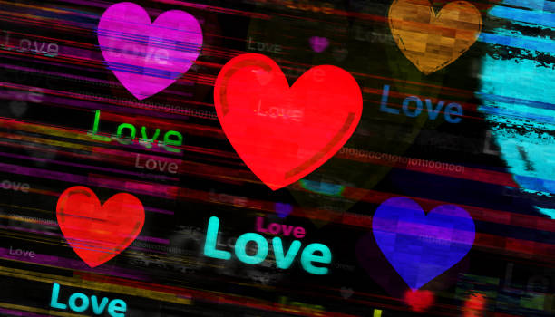 Love heart romantic symbol technology concept. Abstract sign on glitch screens 3d illustration.