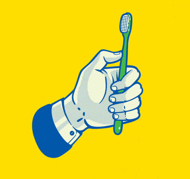 ilustraciones, imágenes clip art, dibujos animados e iconos de stock de hand with toothbrush - art homage