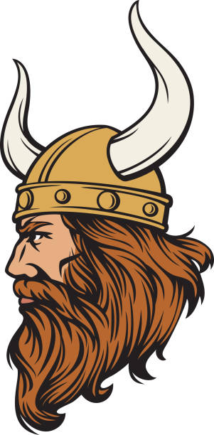 wikingergesicht mit gehörntem helm (maskottchen) - viking mascot warrior pirate stock-grafiken, -clipart, -cartoons und -symbole