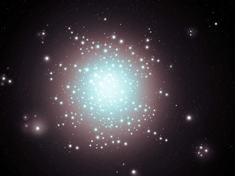Globular star cluster. Bright constellation with stars. Sci-fi background. Astronomical observation of the universe.