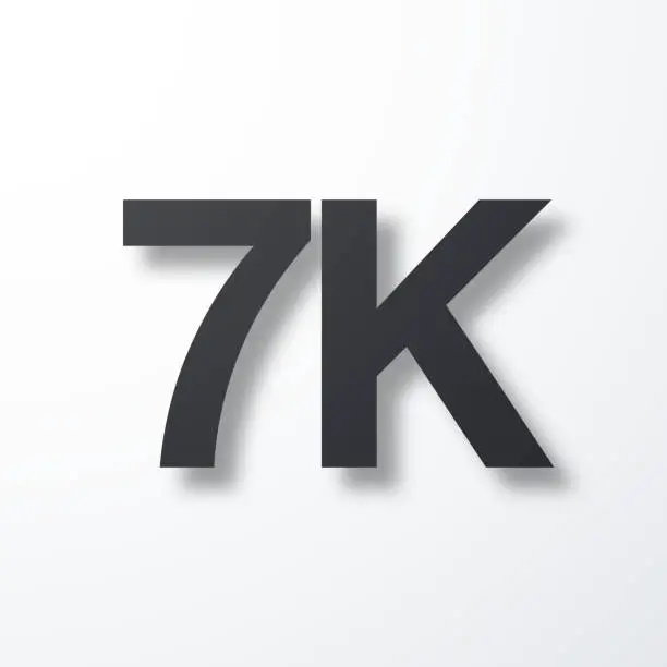 Vector illustration of 7K, 7000 - Seven thousand. Icon with shadow on white background