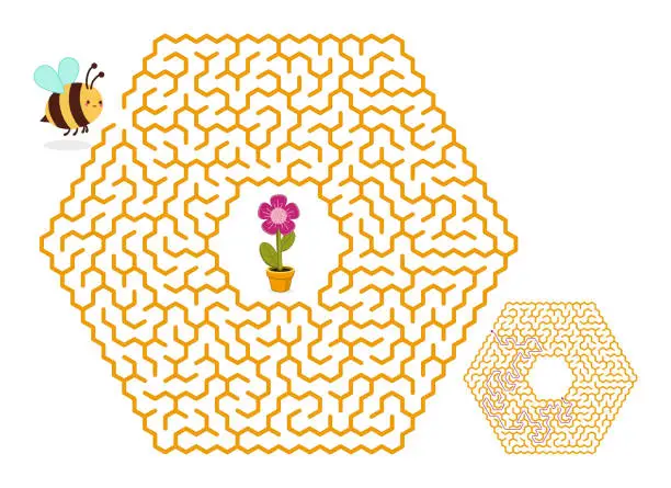 Vector illustration of Hexagonal labyrinth. Maze game for kids.