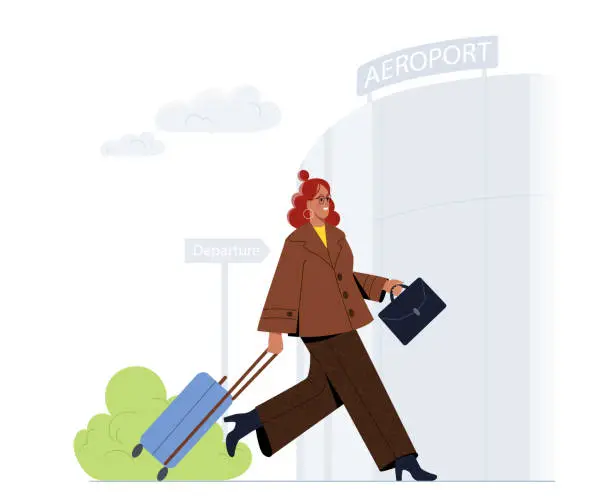 Vector illustration of Woman near airport vector concept