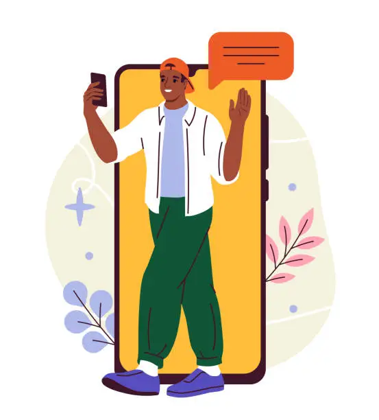 Vector illustration of Person with smartphone vector doodle