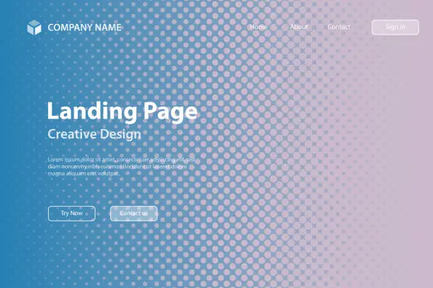 Vector illustration of Landing page Template - Halftone background with Blue gradient - Trendy design