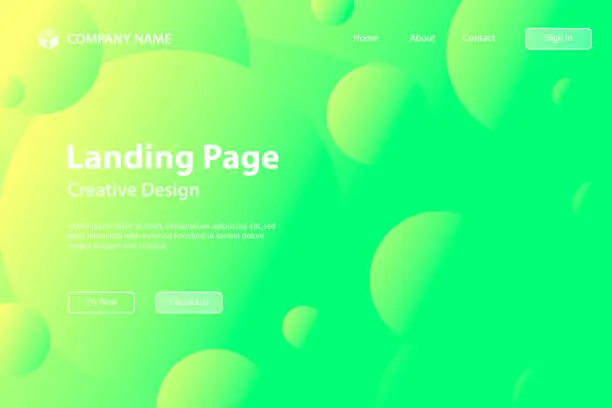 Vector illustration of Landing page Template - Abstract geometric background with Green gradient circles