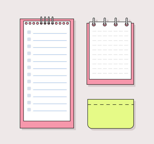 illustrations, cliparts, dessins animés et icônes de notes pages vector line set - office to do list adhesive note messy