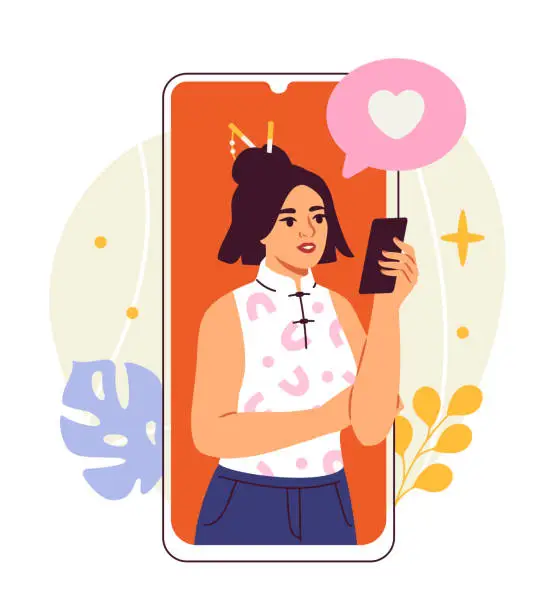 Vector illustration of Person with smartphone vector doodle