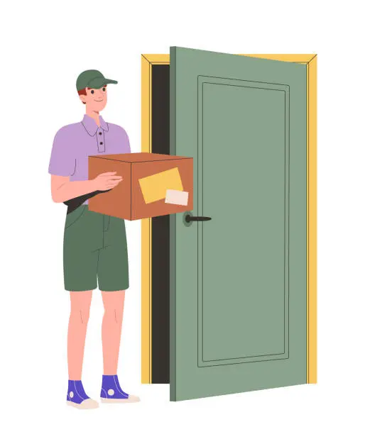 Vector illustration of Person open door vector concept