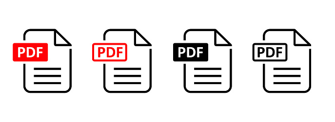 PDF file format icons set. Format information, Document text. Vector illustration