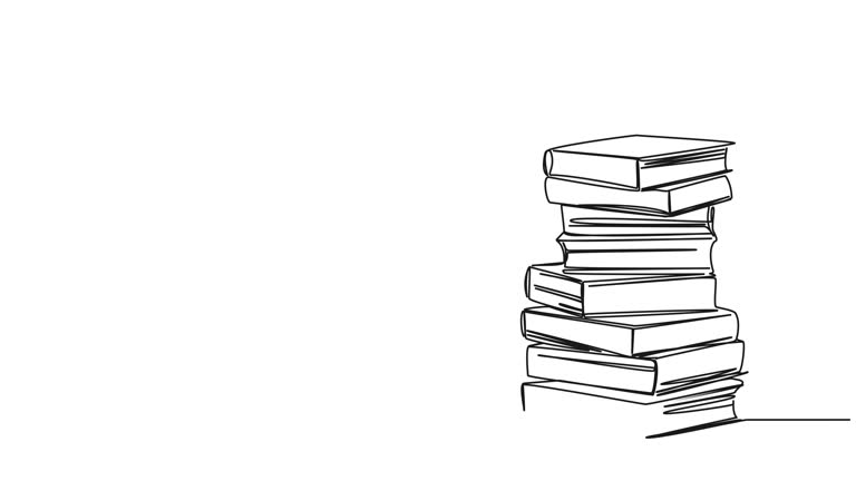 animated single line drawing of large stack of books