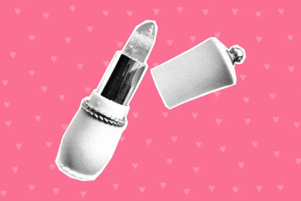 Vector illustration of Halftone style lipstick, cute collage girly element