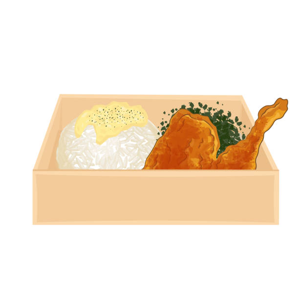 Delicious Nashville hot chicken or chicken Nashville Nashville hot chicken or chicken Nashville on a paper box shredded chicken stock illustrations