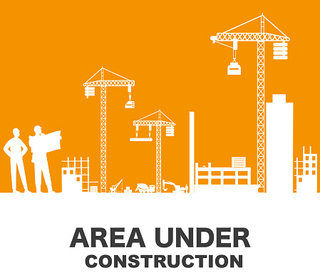 White silhouette of a construction on an orange background. Under construction vector . Vector illustration