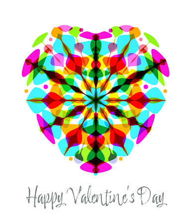 Colourful overlapping shapes in shape of Heart for Valentines Day. Heart, Heart Shape, valentine, Valentines Day, Love - Emotion, romance, symbol, wedding, Kaleidoscope Pattern, corporate, identity, Design Element, logo,  Celebratory Event,