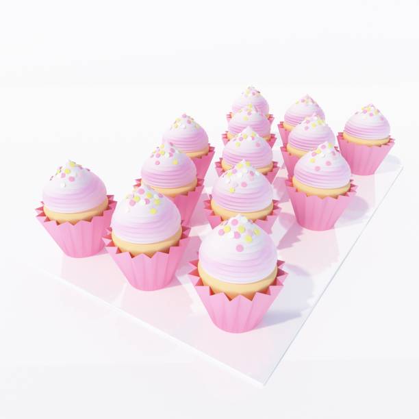 istock Cupcakes 3d illustration. Dessert bar. Birthday party. Anniversary. Cupcakes with different flavors. Celebration background. 1979880272