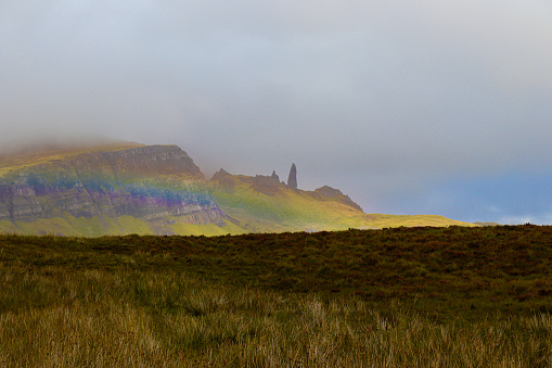 The iconic Storr banded with a rainbow, Isle of Skye