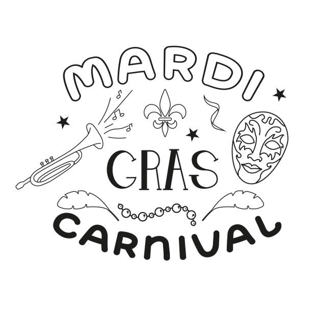 vector lettering for the mardi gras carnival in the doodle style. mardi gras party design on a white background. - tłusty czwartek stock illustrations