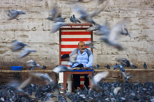 Pigeon feed seller November 9 2008, Istanbul, Turkey