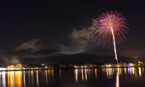 Mt. Fuji Fireworks Festival, Mt. Fuji and Fireworks at Night