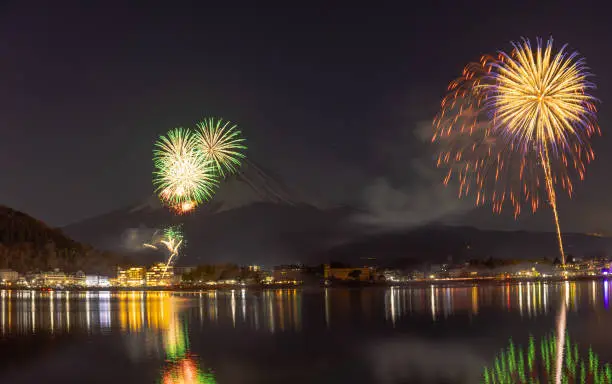 Mt. Fuji Fireworks Festival, Mt. Fuji and Fireworks at Night