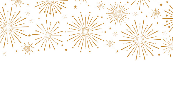 Gold firework vector background with stars, elegant holiday banner design